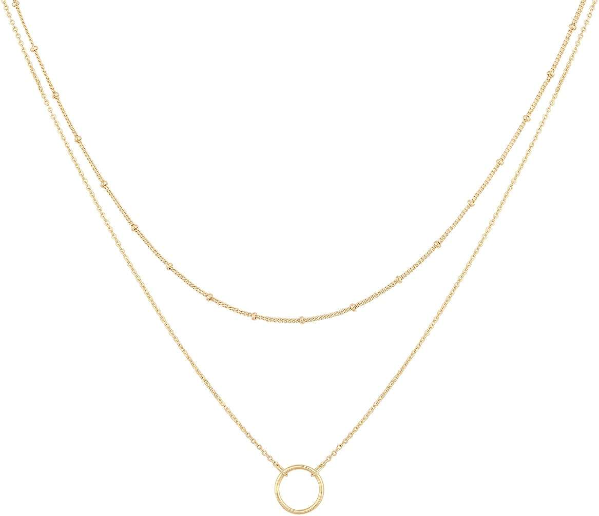 MEVECCO Layered Heart Necklace Pendant Handmade 18k Gold Plated Dainty Gold Choker Arrow Bar Layering Long Necklace for Women - Image 1