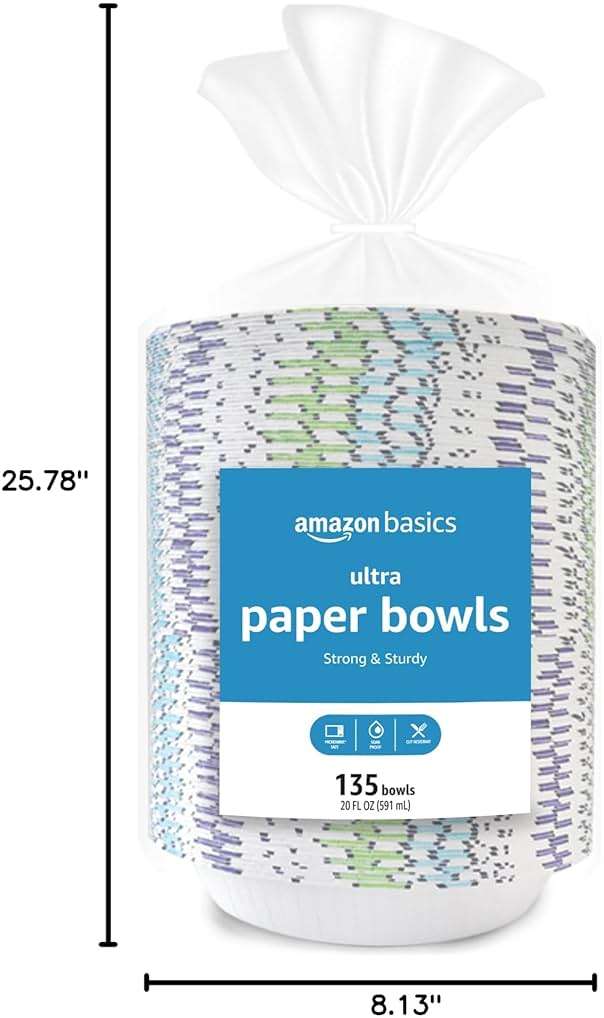 Amazon Basics Ultra Paper Bowls, 20 Oz, Disposable, 540 Count (4 Packs of 135), White (Previously Encore), Packaging May Vary - Image 9