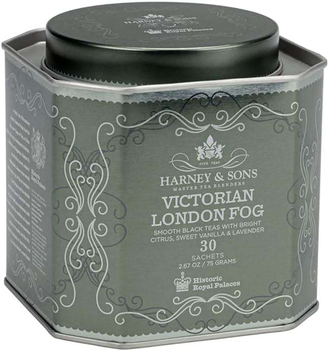 Harney & Sons Victorian London Fog Tea, Black & Oolong Tea with Vanilla, Citrus & Lavender, 30 Sachets - Image 1
