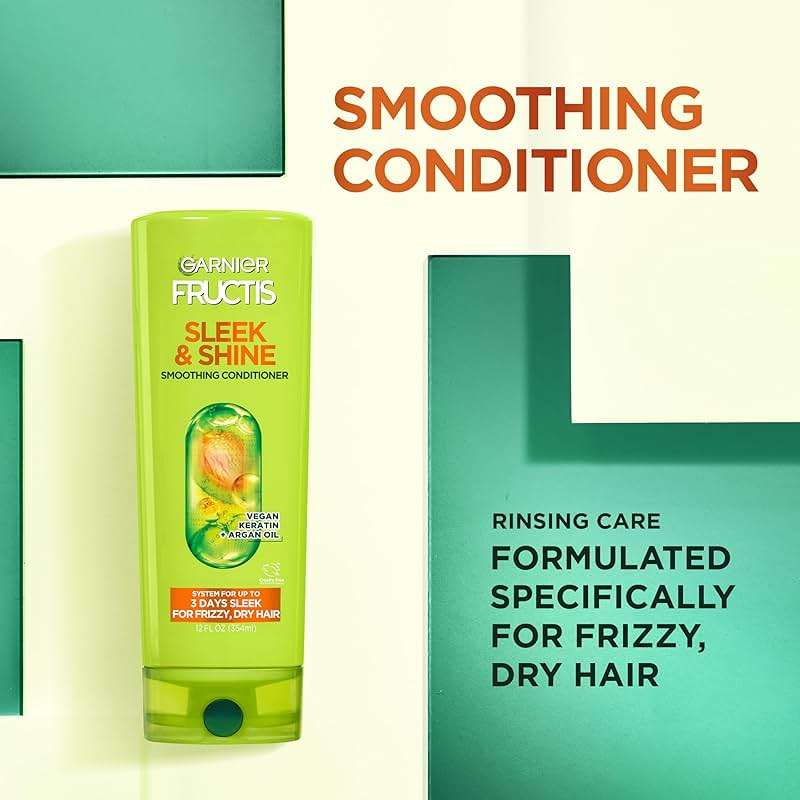 Garnier Fructis Sleek & Shine Shampoo, Conditioner + Leave-In Conditioer Set for Frizzy, Dry Hair, Plant Keratin + Argan Oil (3 Items), 1 Kit (Packaging May Vary) - Image 5