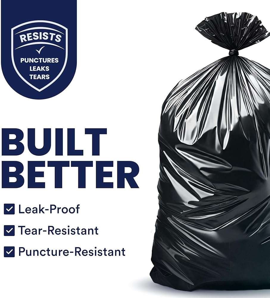 Plasticplace 55-60 Gallon Trash Bags │ 1.0 Mil │ Black Heavy Duty Garbage Can Liners │ 38” x 58” (100 Count) - Image 2