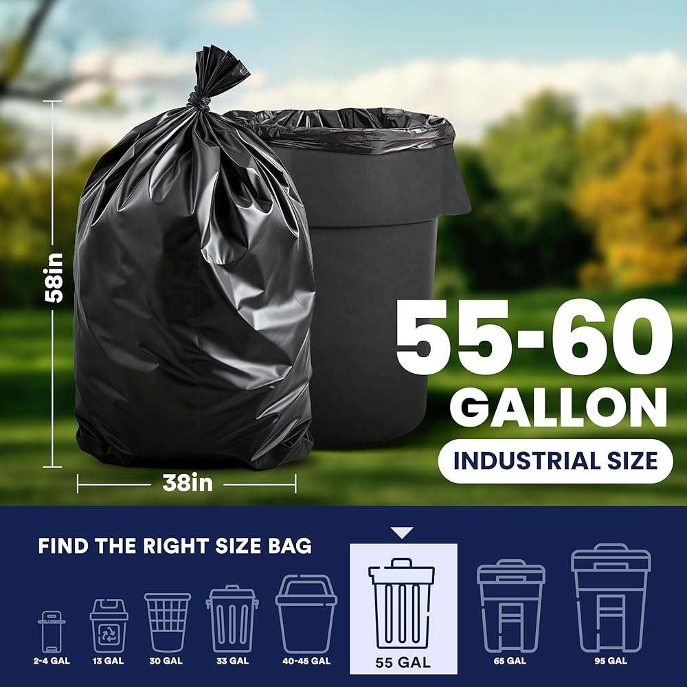 Plasticplace 55-60 Gallon Trash Bags │ 1.0 Mil │ Black Heavy Duty Garbage Can Liners │ 38” x 58” (100 Count) - Image 3