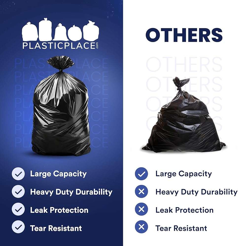 Plasticplace 55-60 Gallon Trash Bags │ 1.0 Mil │ Black Heavy Duty Garbage Can Liners │ 38” x 58” (100 Count) - Image 5
