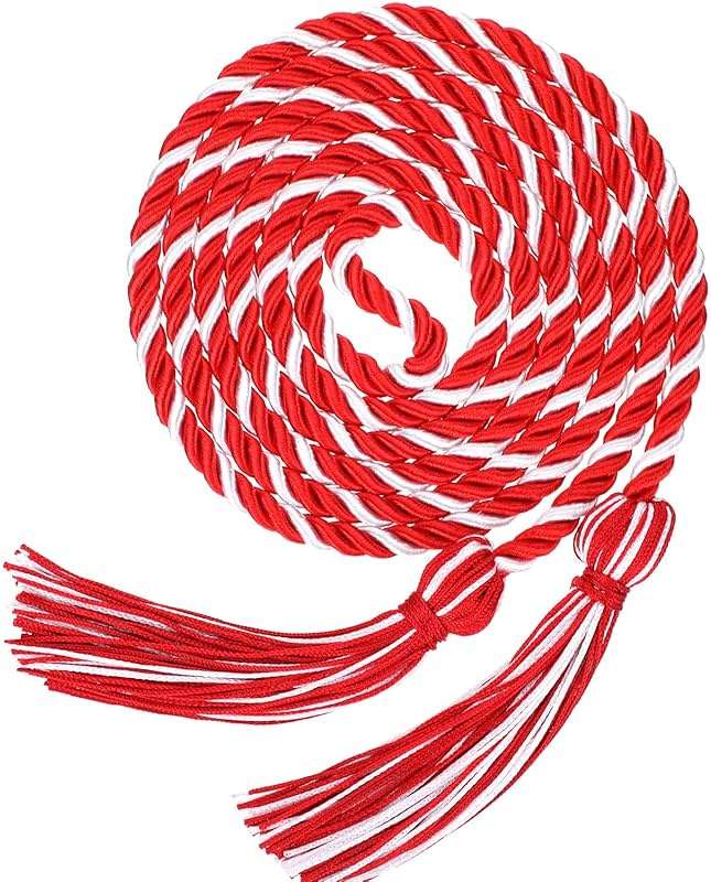 TecUnite Graduation Cords Honor 2026 Polyester Yarn Decorative 67" Long Garland Twist Ties with Tassels for Bachelor Gown Graduation(Red with White) - Image 1