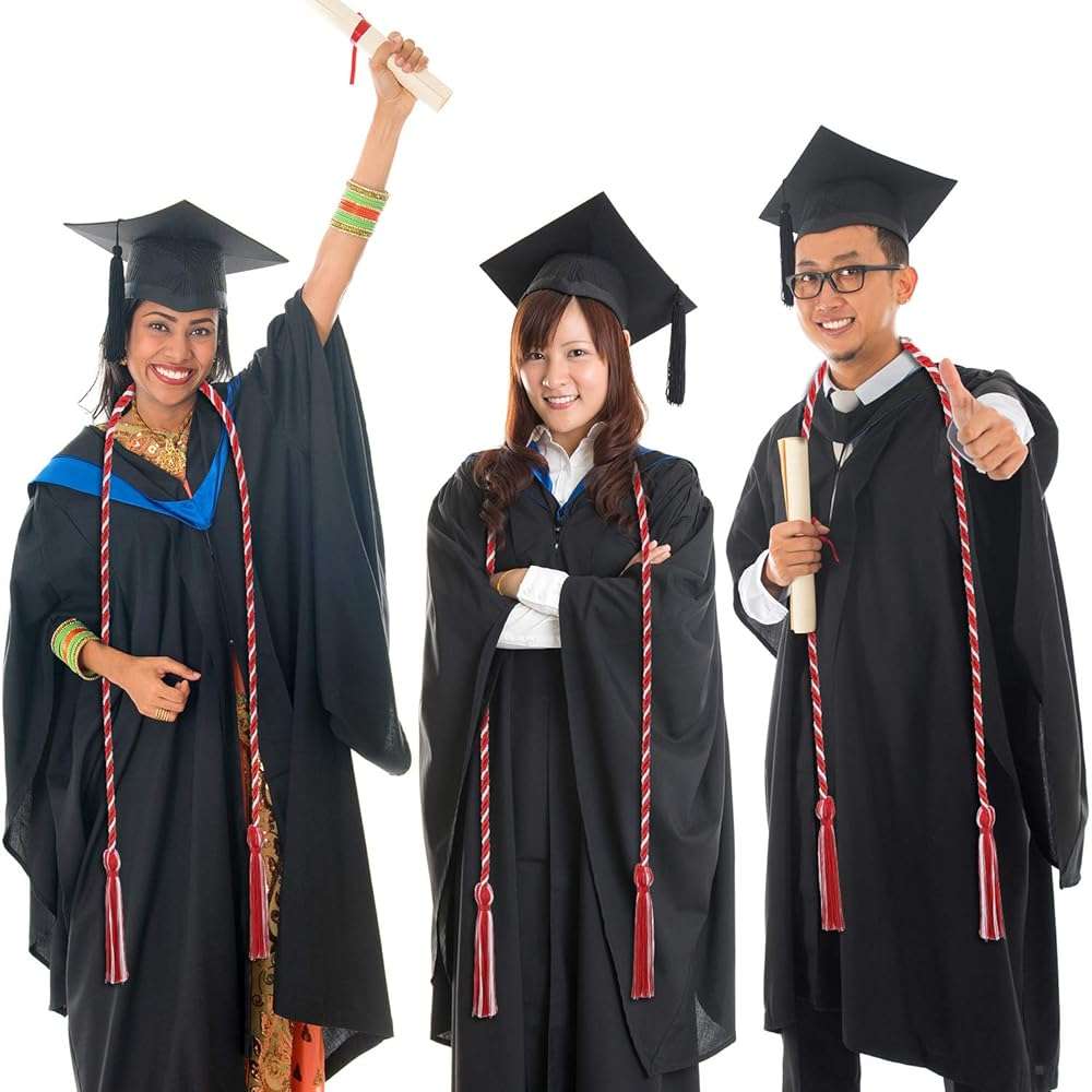 TecUnite Graduation Cords Honor 2026 Polyester Yarn Decorative 67" Long Garland Twist Ties with Tassels for Bachelor Gown Graduation(Red with White) - Image 2