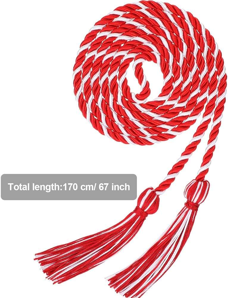 TecUnite Graduation Cords Honor 2026 Polyester Yarn Decorative 67" Long Garland Twist Ties with Tassels for Bachelor Gown Graduation(Red with White) - Image 5