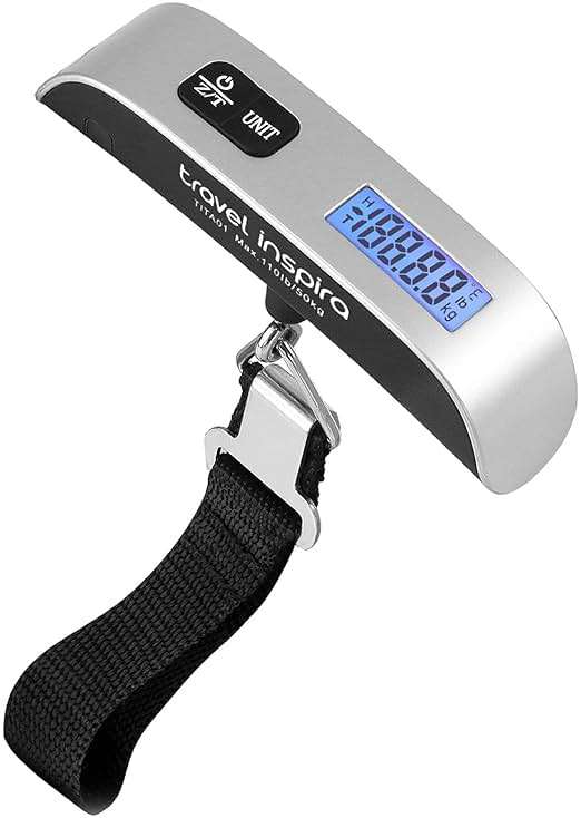 travel inspira Digital Luggage Scale – Portable Hanging Suitcase Weight Scale for Travel, 110 lb Capacity, Backlit LCD Display, Prevents Airport Overweight Fees, Battery Included - Image 1
