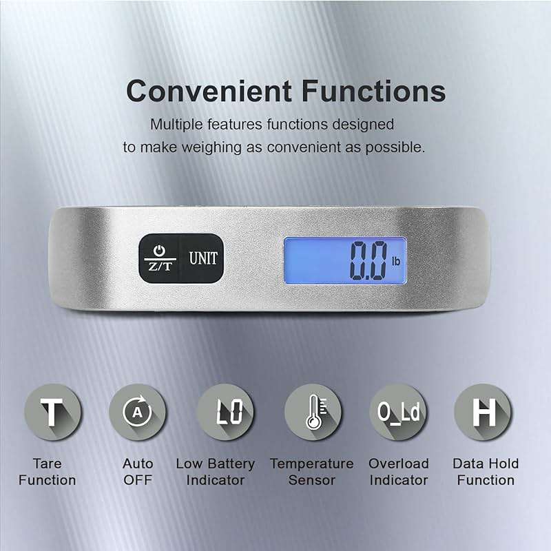 travel inspira Digital Luggage Scale – Portable Hanging Suitcase Weight Scale for Travel, 110 lb Capacity, Backlit LCD Display, Prevents Airport Overweight Fees, Battery Included - Image 2