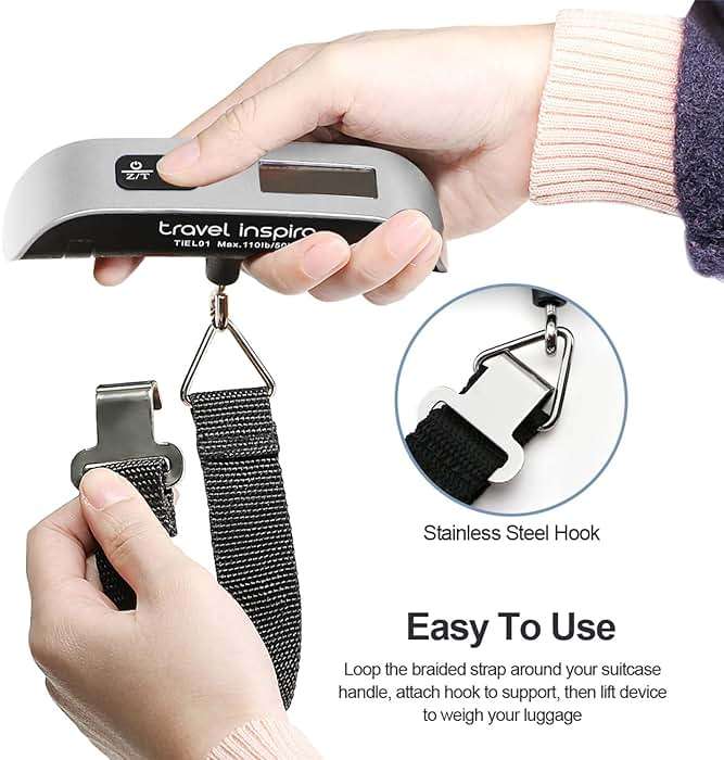 travel inspira Digital Luggage Scale – Portable Hanging Suitcase Weight Scale for Travel, 110 lb Capacity, Backlit LCD Display, Prevents Airport Overweight Fees, Battery Included - Image 6