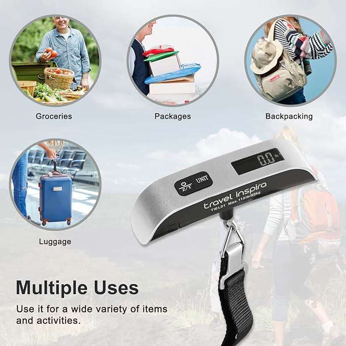 travel inspira Digital Luggage Scale – Portable Hanging Suitcase Weight Scale for Travel, 110 lb Capacity, Backlit LCD Display, Prevents Airport Overweight Fees, Battery Included - Image 7