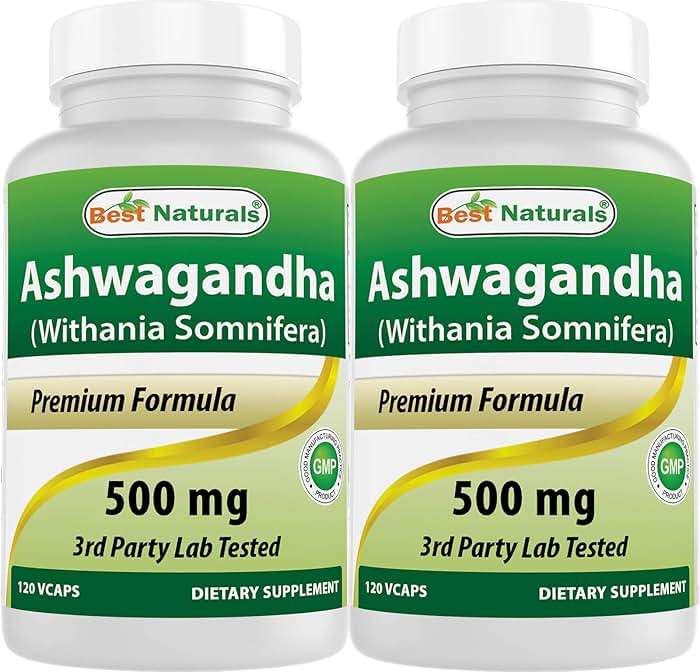 Best Naturals 2 Pack Ashwagandha Capsules for Relaxing Stress and Mood, 500 mg, 120 Count (Total 240 Capsules) - Image 1