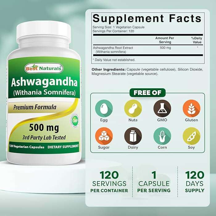 Best Naturals 2 Pack Ashwagandha Capsules for Relaxing Stress and Mood, 500 mg, 120 Count (Total 240 Capsules) - Image 2