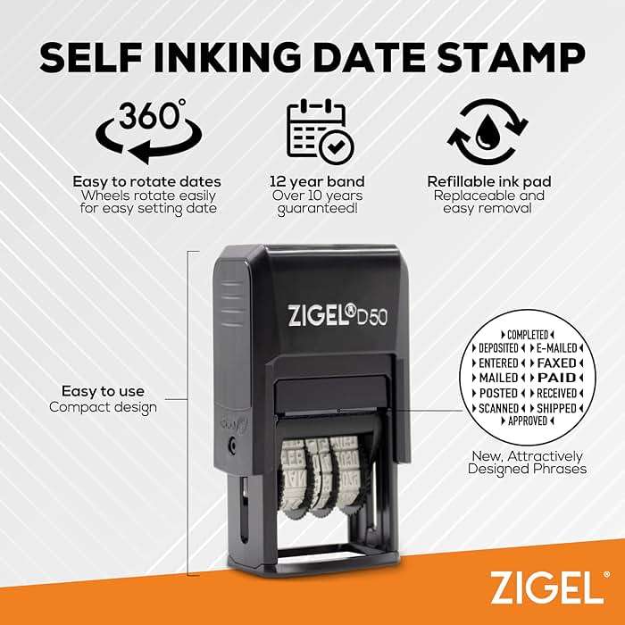 ZIGEL D50 Date Stamp with Scanned - Self Inking Date Stamp - Red - Image 2