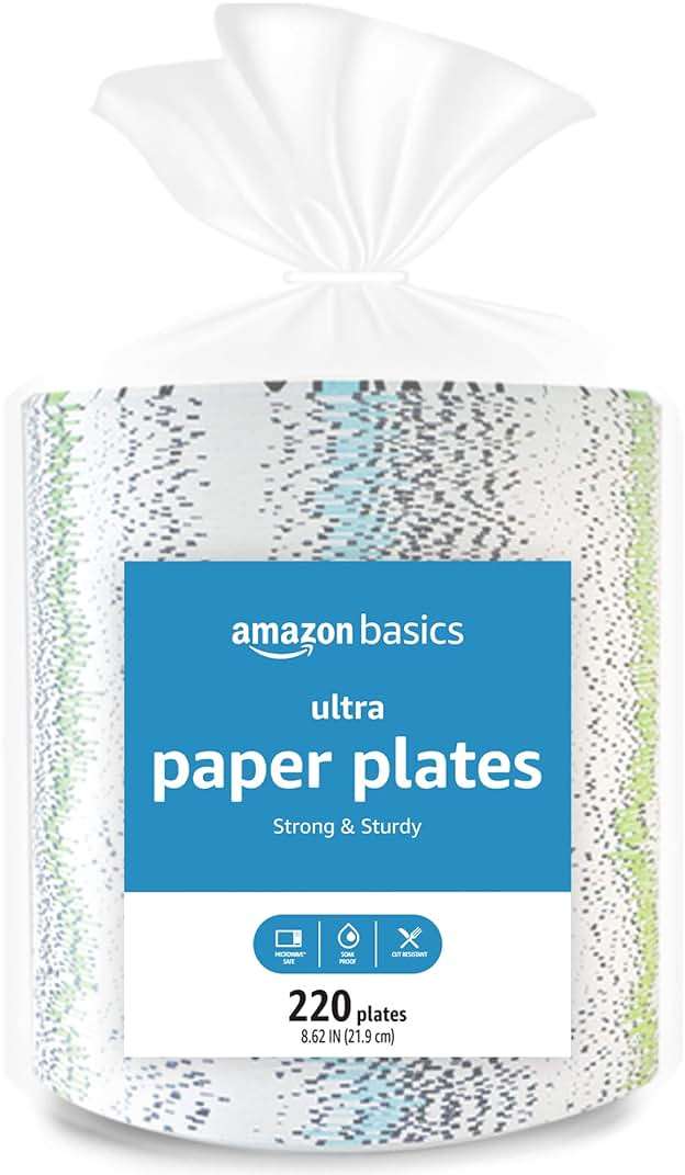 Amazon Basics Ultra Paper Plates, 8.62 Inch, Disposable, 880 Count (4 Pack of 220), Packaging May Vary - Image 1