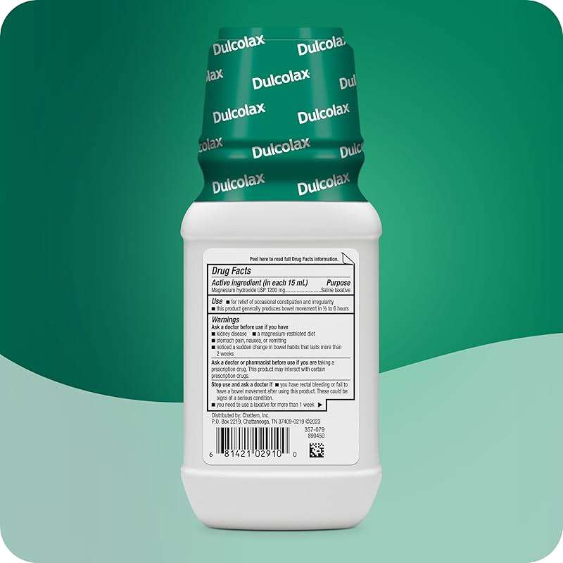 Dulcolax Saline Laxative Liquid, Fast & Gentle Constipation Relief, Natural Laxatives, Softens Stool, Cherry Flavor, Magnesium Hydroxide 1200 mg, 12 fl. oz. - Image 3