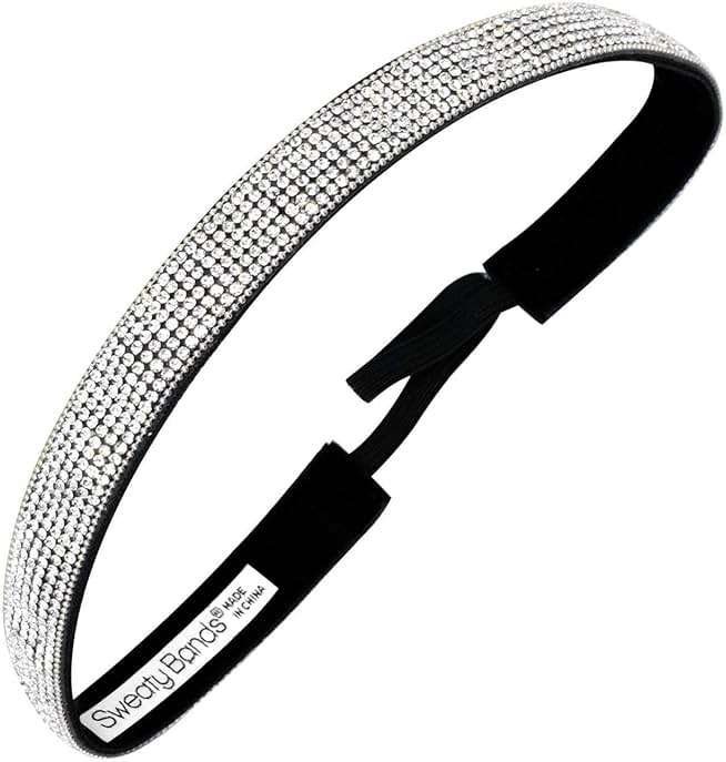 Sweaty Bands Womens Girls Headband - Non-Slip, Velvet-Lined Sparkle Hairband - Bling It Girl's Best Friend Silver 5/8-Inch - Image 1