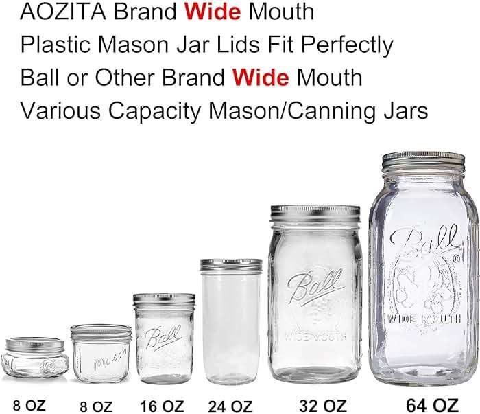 AOZITA [16 Pack] Colored Plastic Mason Jar Lids Fits Ball, Kerr & More - 8 Wide Mouth & 8 Regular Mouth - Storage Caps for Canning Jars, Dishwasher Safe & Food Grade & Leakproof - Image 3