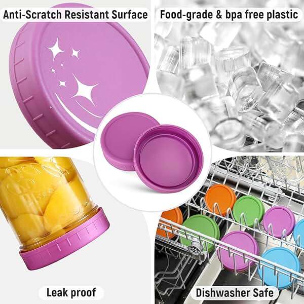 AOZITA [16 Pack] Colored Plastic Mason Jar Lids Fits Ball, Kerr & More - 8 Wide Mouth & 8 Regular Mouth - Storage Caps for Canning Jars, Dishwasher Safe & Food Grade & Leakproof - Image 4