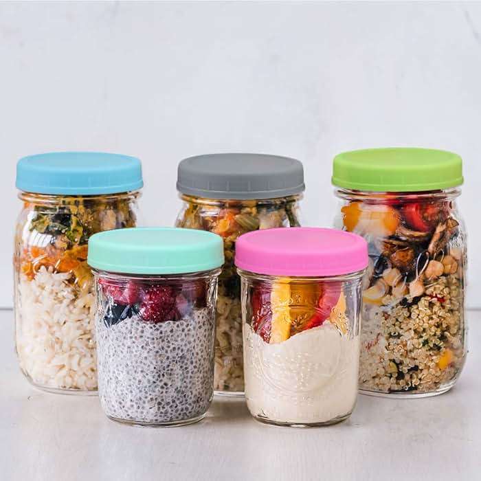 AOZITA [16 Pack] Colored Plastic Mason Jar Lids Fits Ball, Kerr & More - 8 Wide Mouth & 8 Regular Mouth - Storage Caps for Canning Jars, Dishwasher Safe & Food Grade & Leakproof - Image 5