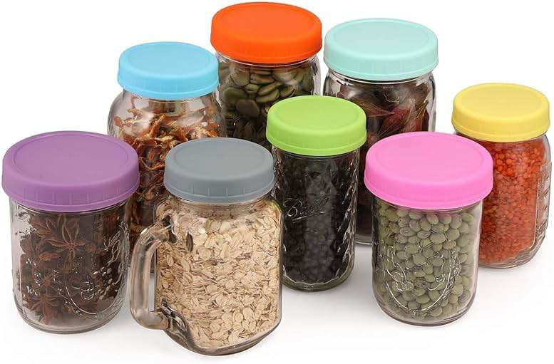 AOZITA [16 Pack] Colored Plastic Mason Jar Lids Fits Ball, Kerr & More - 8 Wide Mouth & 8 Regular Mouth - Storage Caps for Canning Jars, Dishwasher Safe & Food Grade & Leakproof - Image 6