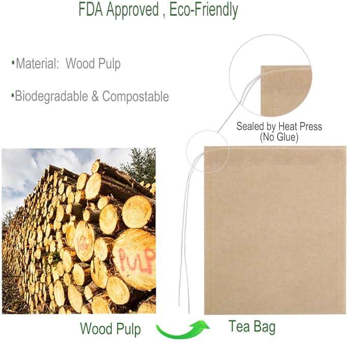 Aksuaple Eco-Fil Disposable Tea Filter Bags for Loose Tea, Wood Pulp Material, Biodegradable and Compostable, Unbleached Empty Tea Infuser Sachets with Drawstring, 100 Pack (3.2inch x 4.0inch) - Image 3