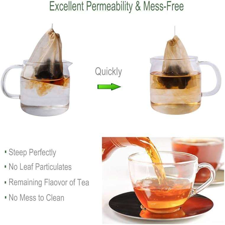 Aksuaple Eco-Fil Disposable Tea Filter Bags for Loose Tea, Wood Pulp Material, Biodegradable and Compostable, Unbleached Empty Tea Infuser Sachets with Drawstring, 100 Pack (3.2inch x 4.0inch) - Image 5