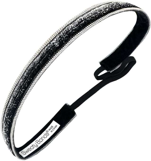 Sweaty Bands Womens Girls Headband - Non-Slip, Velvet-Lined Fashion Hairband - Bling It Ombre' Black 5/8-Inch - Image 1