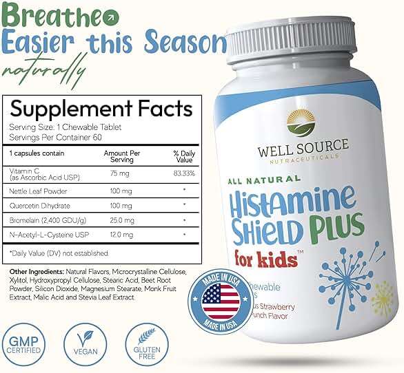 Histamine Shield Plus Natural Antihistamine Supplement, Sinus & Allergy Relief for Pollen, Pet Dander, Dust, Mold, and Odors, 60 Strawberry Fruit Punch Chewable Tablets - Image 2