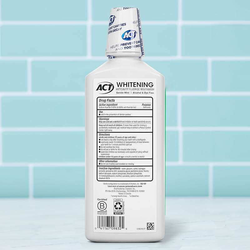 ACT Whitening + Anticavity Fluoride Mouthwash 16.9 fl. oz. With Zero Alcohol, Dye Free, Gentle Mint - Image 2
