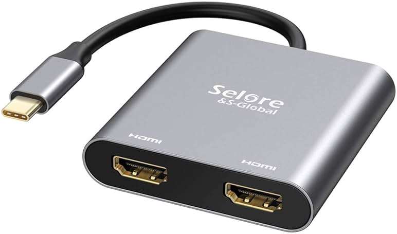 Selore&S-Global USB C to Dual HDMI Adapter 4K @60hz, Type C to HDMI Converter for MacBook Pro Air 2020/2019/2018,LenovoYoga 920/Thinkpad T480,Dell XPS 13/15/17,etc - Image 1