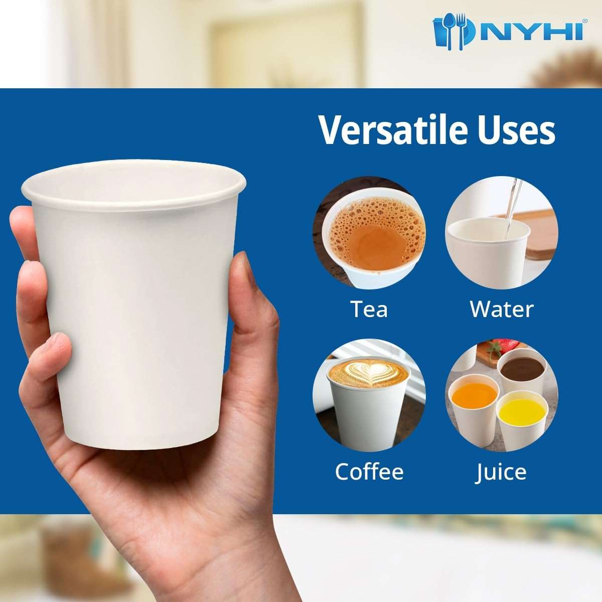 NYHI 300-Pack 8 oz White Disposable Paper Cups for Hot & Cold Drinks - Coffee, Tea, Water - Leak-Proof for Parties & Offices - Image 6