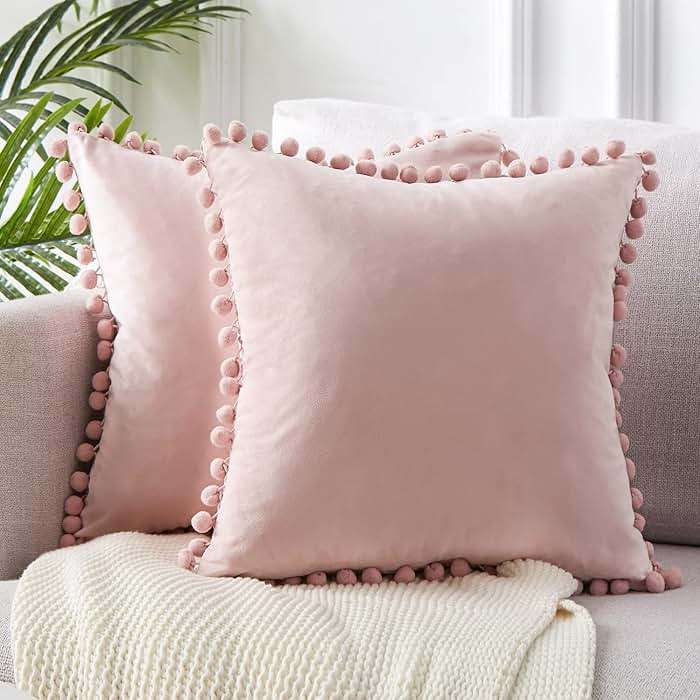Top Finel Blush Pink 26x26 Euro Pillow Shams Set of 2 Decorative Throw Pillow Covers for Bed, Soft Velvet Couch Pillow Covers with for Bedroom, Spring Cute Aesthetic Home Decor - Image 1