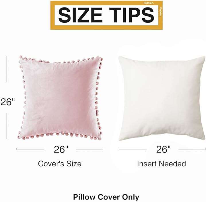 Top Finel Blush Pink 26x26 Euro Pillow Shams Set of 2 Decorative Throw Pillow Covers for Bed, Soft Velvet Couch Pillow Covers with for Bedroom, Spring Cute Aesthetic Home Decor - Image 3