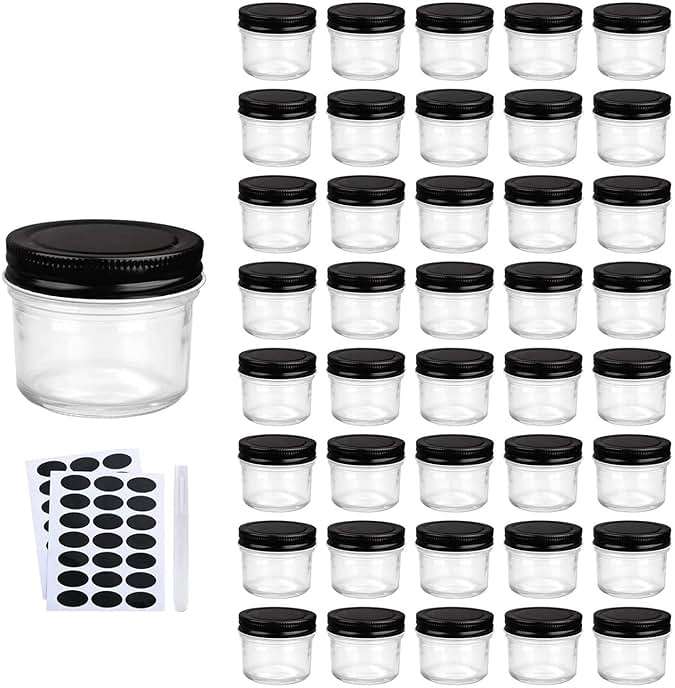 QAPPDA 40 Packs 4oz Glass Mini Mason Jars with Lids(Black), Clear Glass Jars Small Spice Canning Jars for Honey, Jam, Jelly, Wedding Favors, DIY Party Favors, Kitchen Food Storage - Image 1
