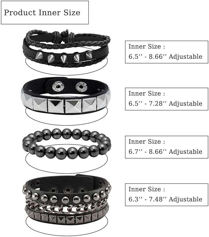Eigso 4 Pcs Punk Leather Rock Studded Bracelets for Men Women Retro Classic Spiked Metal Cuff Bracelet Set for Man Woman - Image 5