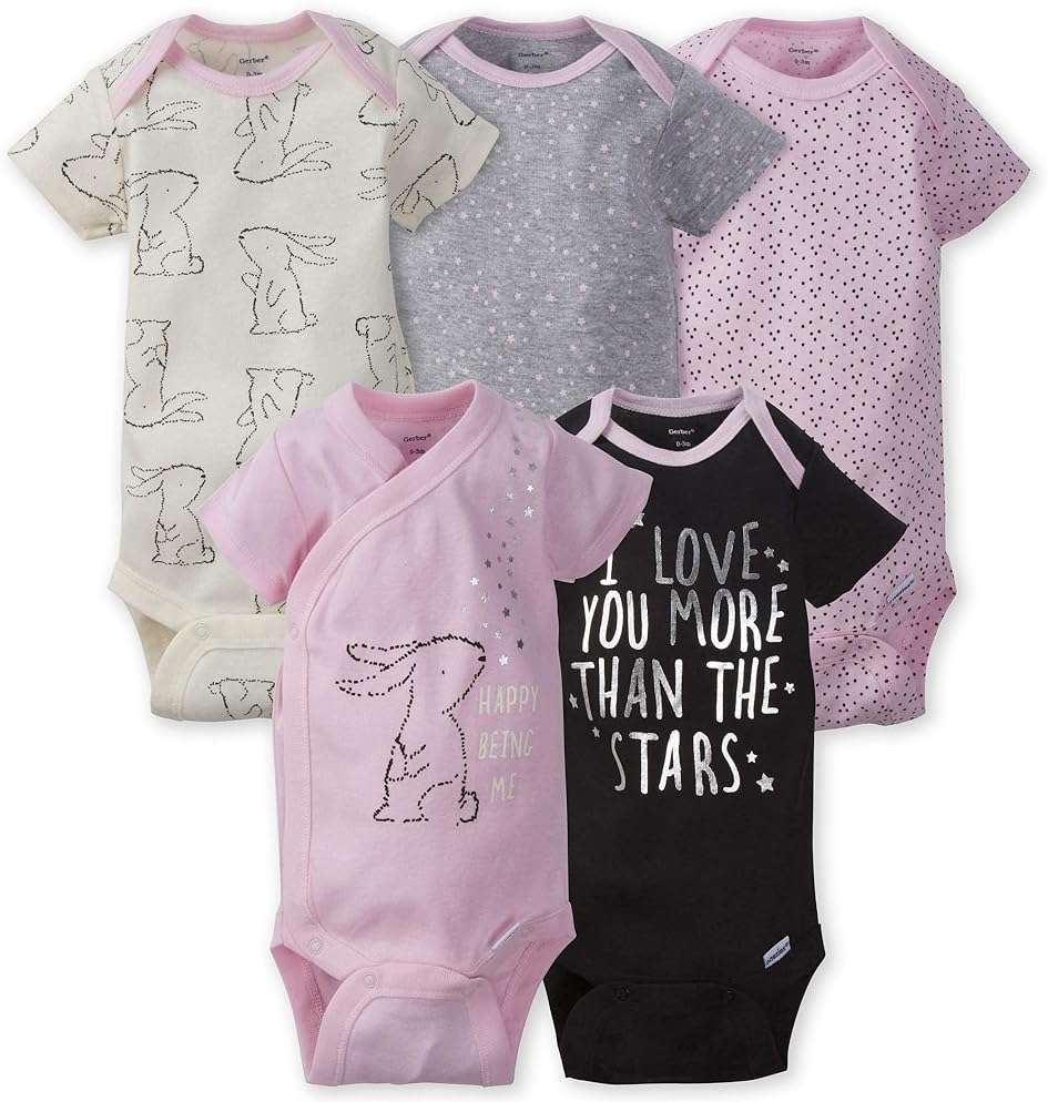 Gerber baby-girls 5-pack Short Sleeve Variety Onesies Bodysuits - Image 1