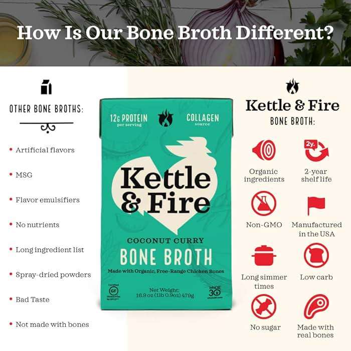 KETTLE & FIRE Coconut Curry Chicken Bone Broth, 16.9 OZ, Packaging may vary - Image 4