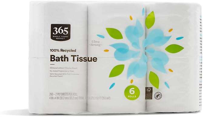 365 by Whole Foods Market, 100% Recycled Bath Tissue, Ultra-Strong, 260 Sheets per Roll, 6 Count - Image 1