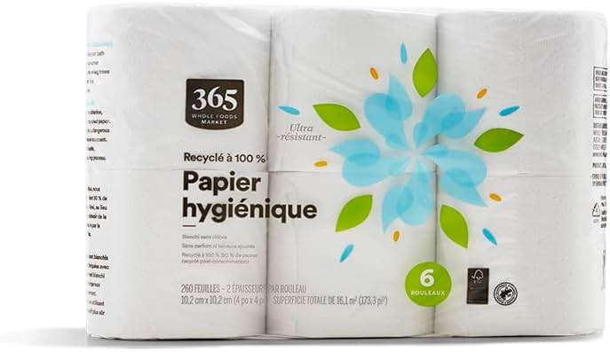 365 by Whole Foods Market, 100% Recycled Bath Tissue, Ultra-Strong, 260 Sheets per Roll, 6 Count - Image 2
