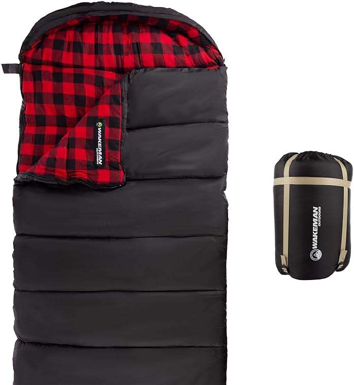 Sleeping Bag - Lightweight Envelope-Style 32F Rated Outdoor Sleeping Bag with Hood and Carry Case for Backpacking, Camping and Hiking by Wakeman (Navy) - Image 1
