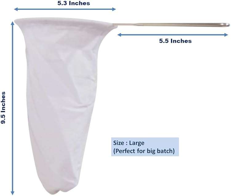 5.3” Large Reusable Thai Tea Filter – Traditional Cloth Strainer with Metal Handle for Tea, Coffee, Coconut Milk, Almond Milk, and Juice - Image 3