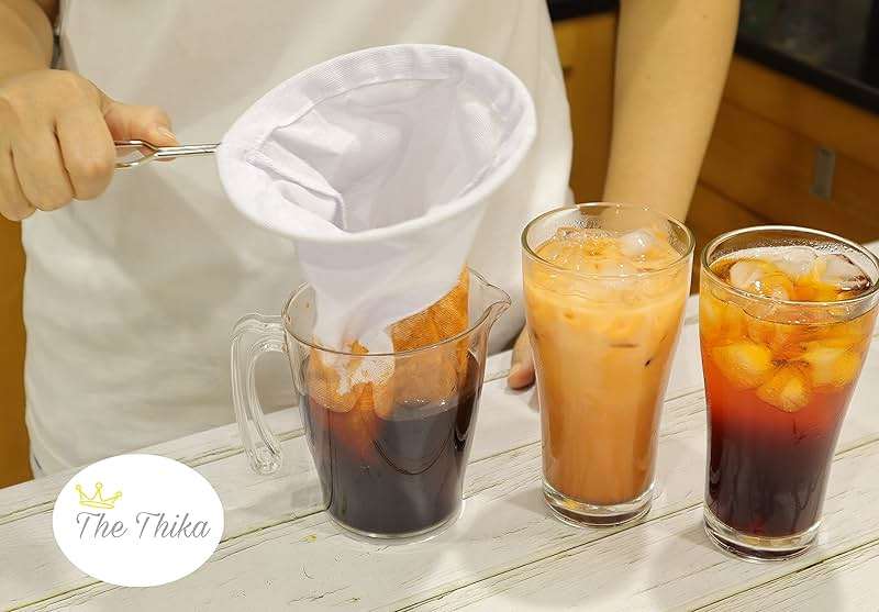 5.3” Large Reusable Thai Tea Filter – Traditional Cloth Strainer with Metal Handle for Tea, Coffee, Coconut Milk, Almond Milk, and Juice - Image 4