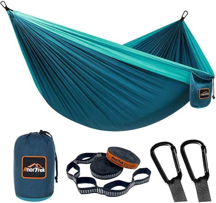 AnorTrek Camping Hammock, Super Lightweight Portable Parachute Hammock with Two Tree Straps Single or Double Nylon Travel Tree Hammocks for Camping Backpacking Hiking - Image 1
