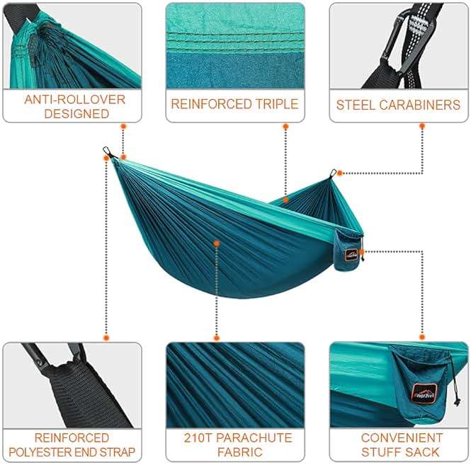 AnorTrek Camping Hammock, Super Lightweight Portable Parachute Hammock with Two Tree Straps Single or Double Nylon Travel Tree Hammocks for Camping Backpacking Hiking - Image 2