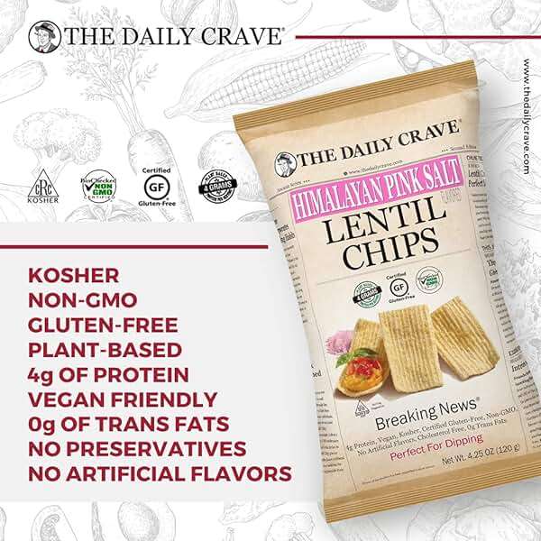 The Daily Crave Himalayan Pink Salt Lentil Chips, 4.25 Oz (Pack Of 8) 4 G Protein, Gluten-Free, Non-Gmo, Kosher, Crunchy - Image 5