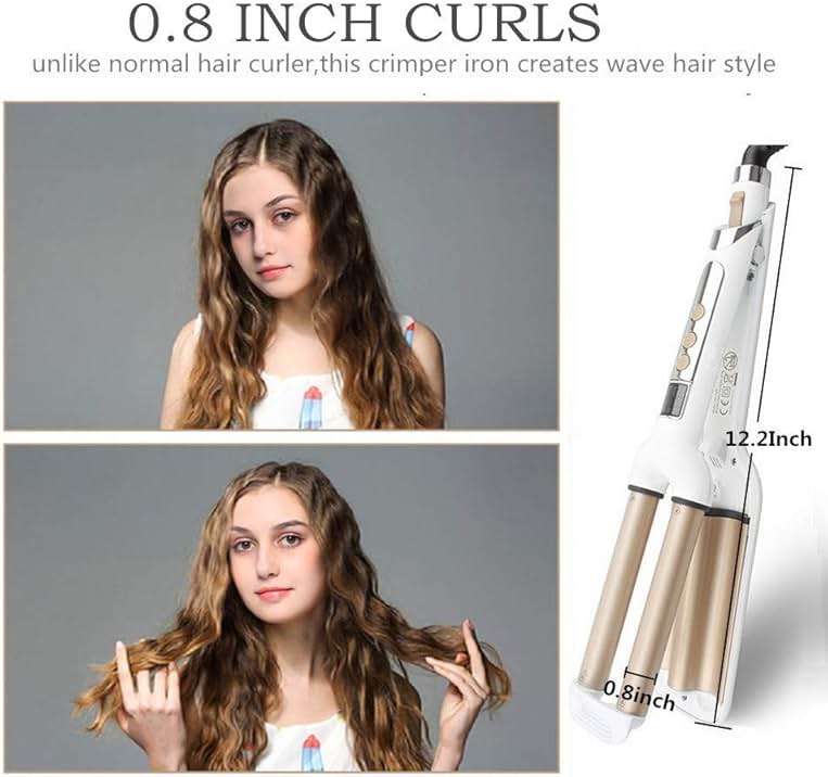 Crimper Hair Iron, Ceramic Hair Crimper Hair Waver 3 Barrel Curling Iron 0.6 inch / 16mm Perm Instant Curls,Hair Crimper and Wavers, Valentines Mothers Day Gifts for Women (Champagne) - Image 3
