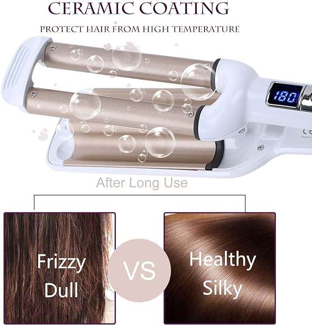 Crimper Hair Iron, Ceramic Hair Crimper Hair Waver 3 Barrel Curling Iron 0.6 inch / 16mm Perm Instant Curls,Hair Crimper and Wavers, Valentines Mothers Day Gifts for Women (Champagne) - Image 4