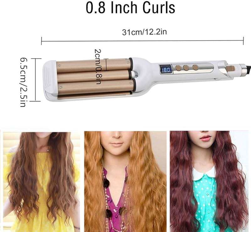Crimper Hair Iron, Ceramic Hair Crimper Hair Waver 3 Barrel Curling Iron 0.6 inch / 16mm Perm Instant Curls,Hair Crimper and Wavers, Valentines Mothers Day Gifts for Women (Champagne) - Image 6