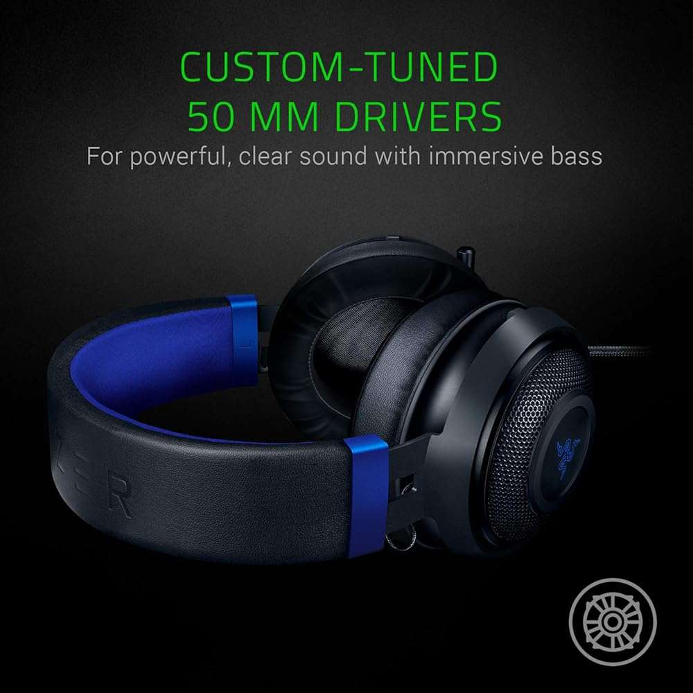 Razer Kraken Gaming Headset: Lightweight Aluminum Frame - Retractable Noise Isolating Microphone - for PC, PS4, PS5, Switch, Xbox One, Xbox Series X & S, Mobile - 3.5 mm Headphone Jack - Black/Blue - Image 2