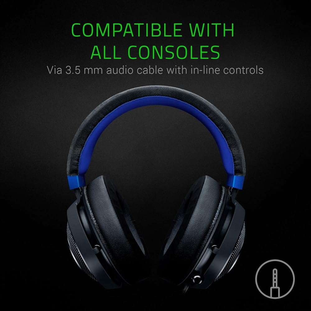 Razer Kraken Gaming Headset: Lightweight Aluminum Frame - Retractable Noise Isolating Microphone - for PC, PS4, PS5, Switch, Xbox One, Xbox Series X & S, Mobile - 3.5 mm Headphone Jack - Black/Blue - Image 4